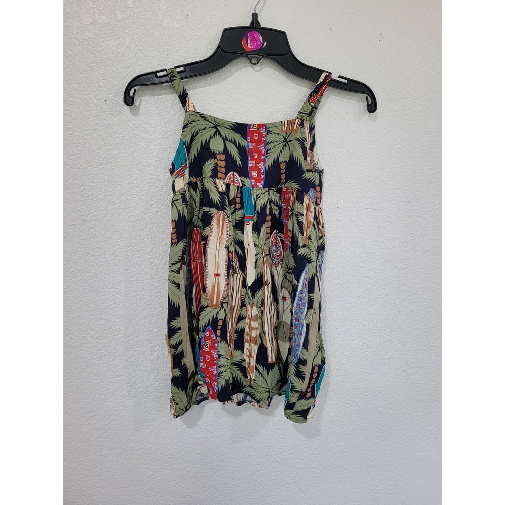 Reyn's Hawaiian Surfboard Palm Tree Rayon Sun Dress Navy Blue Size 5 #8